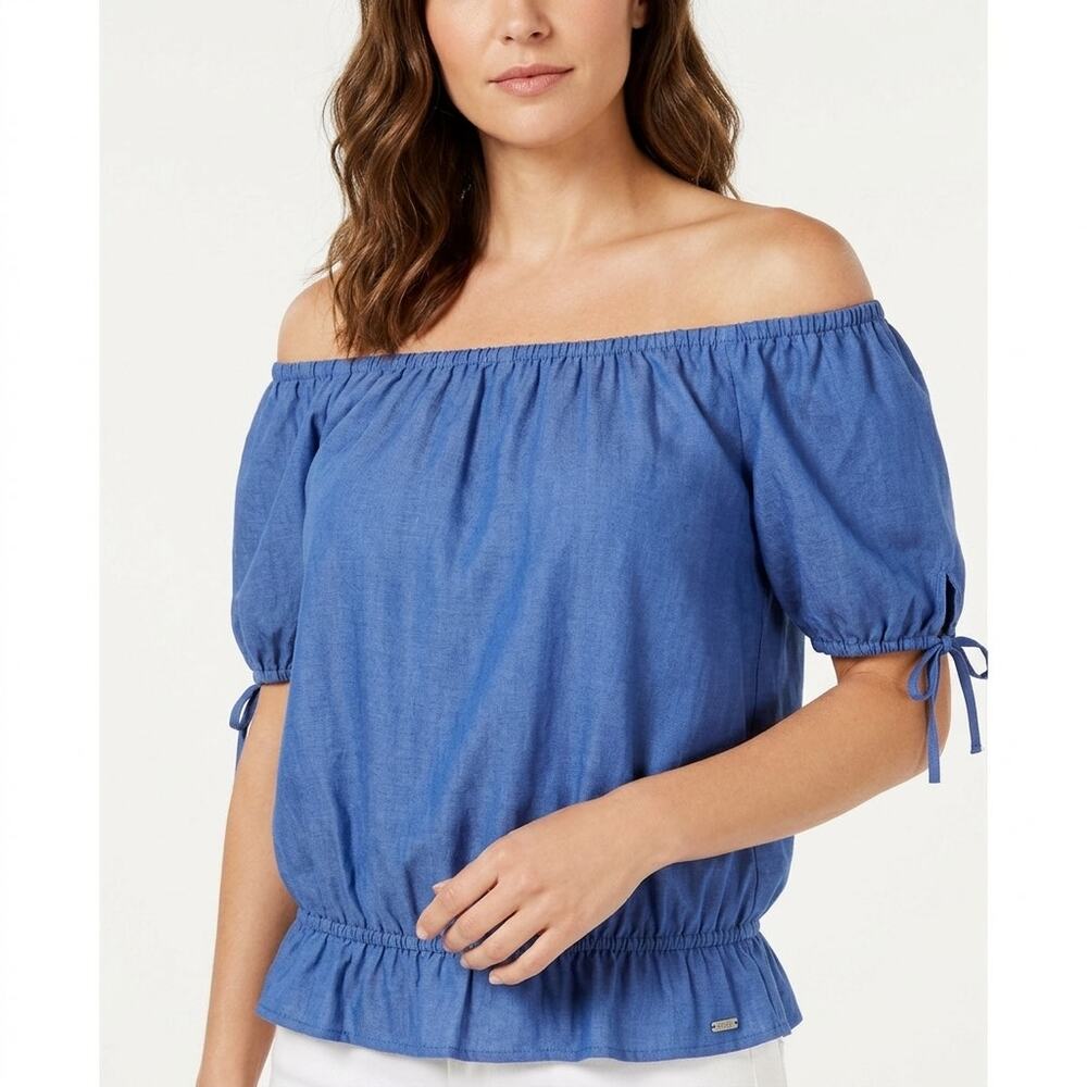 GUESS Los Angeles W12H4668M000 Off the Shoulder Peasant Puff Size L